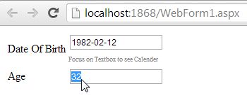 calculating age when dob entered manually